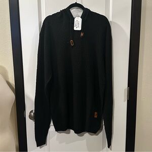 Modern Essential Waffle-Knit Hoodie | Quego Men’s Black Hooded Sweatshirt | 2XL